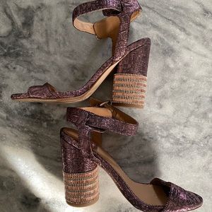 Selfridges worn once size 9 purple chunky heel with rose gold rhinestones